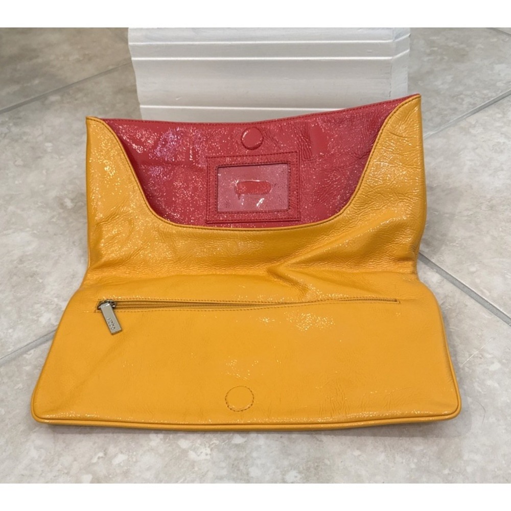 Hobo International Yellow Patent Leather Purse Clutch Preppy Colorful 6x13x1 - Picture 4 of 12